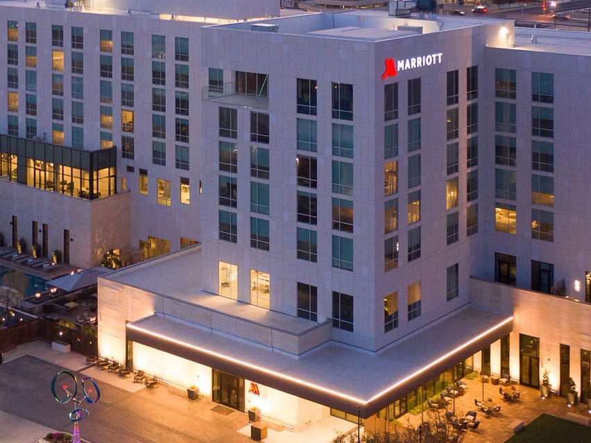 Exterior view of the Odessa Marriott Hotel & Conference Center in downtown Odessa, Texas.